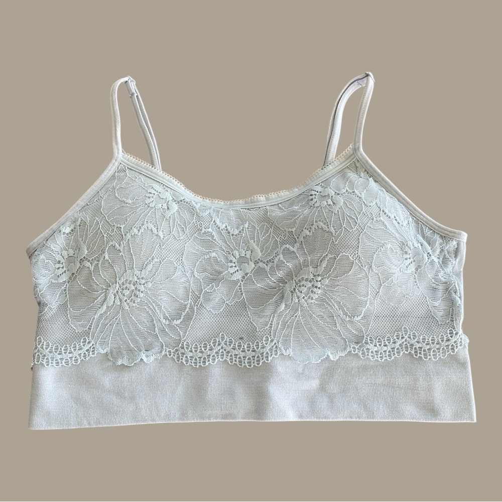 Marilyn Monroe Bralette Lace Adjustable Straps Seamless Blue Gray, Large